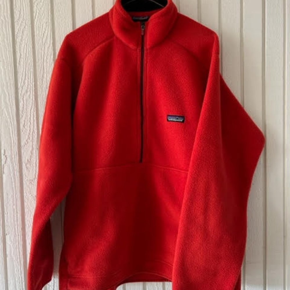 Men's Patagonia fleece half-zip pullover, Size L, Color: Pumpkin/Tomato Soup